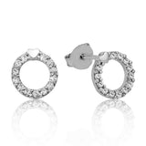 Stud Earrings - Silver-Tone Pave Circle with Heart