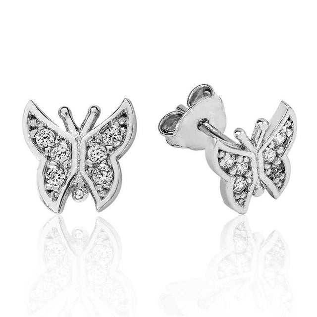 Sterling Silver Cubic Zirconia Butterfly Stud Earrings - Dainty & Elegant