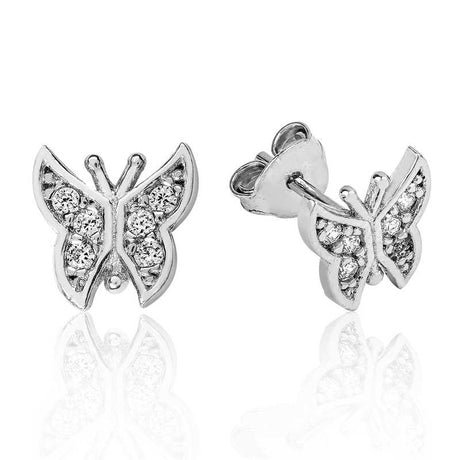 Sterling Silver Cubic Zirconia Butterfly Stud Earrings - Dainty & Elegant