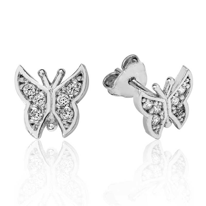 Orecchini a perno a farfalla in argento sterling con zirconi cubici - Delicati ed eleganti