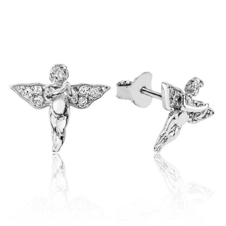 Sterling Silver Stud Earrings - Dazzling Angel Cherub Design
