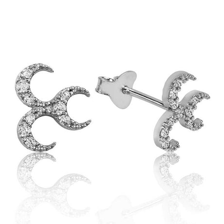 Sterling Silver Cubic Zirconia Triple Crescent Stud Earrings