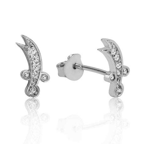 Sterling Silver Zulfiqar Sword Stud Earrings with Dazzling CZ