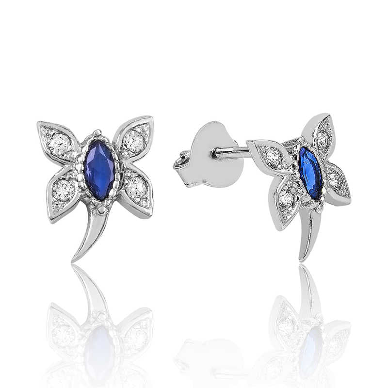 Stud Earrings - Sterling Silver Blue Sapphire Dragonfly