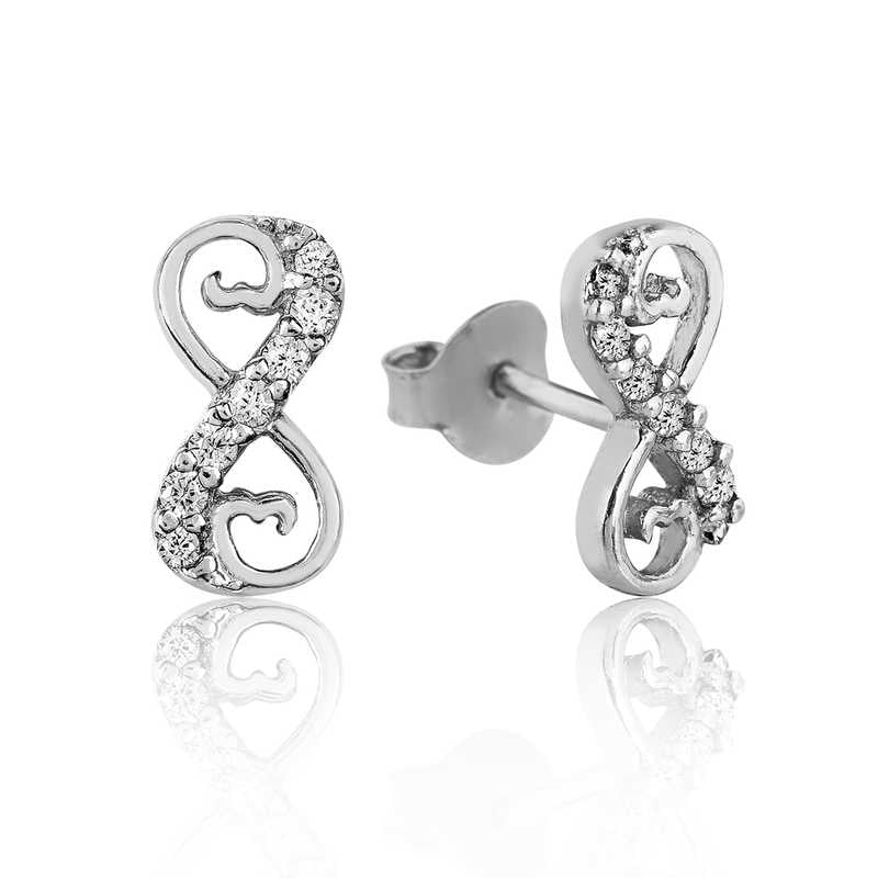 Stud Earrings - Sterling Silver Sparkling Heart Infinity Design