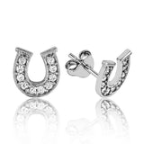 Stud Earrings - Sterling Silver Sparkling Pave Horseshoe Design