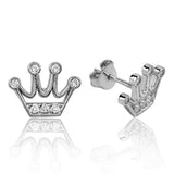 Sterling Silver Crown Stud Earrings - Cubic Zirconia Regal Design