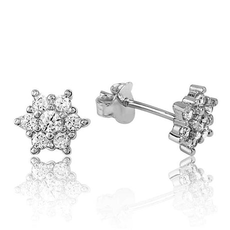 Sparkling Sterling Silver Cubic Zirconia Flower Stud Earrings