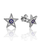 Sterling Silver Stud Earrings - Dainty Star with Blue Evil Eye & CZ