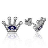 Stud Earrings - Sterling Silver Evil Eye Crown with CZ Accents