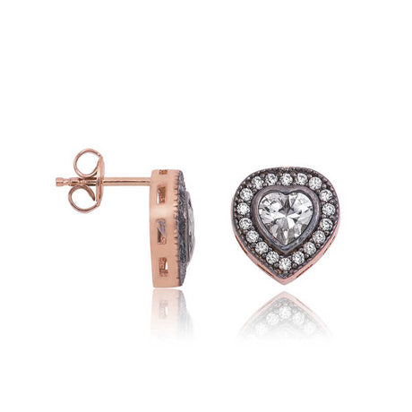 Heart Halo Stud Earrings - Rose Gold Plated Sterling Silver