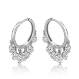 Hoop Earrings - Sterling Silver Dangle Cubic Zirconia Cluster