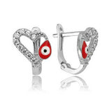 Kids Heart Hoop Earrings - Sterling Silver Cubic Zirconia Evil Eye