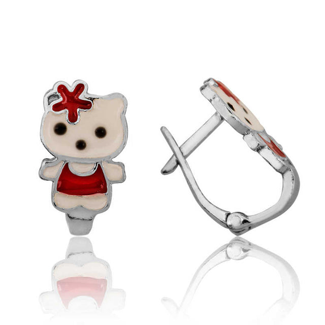 Sterling Silver Kids' Bear Enamel Leverback Earrings