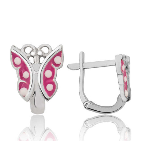 Sterling Silver Pink Butterfly Children's Enamel Leverback Earrings