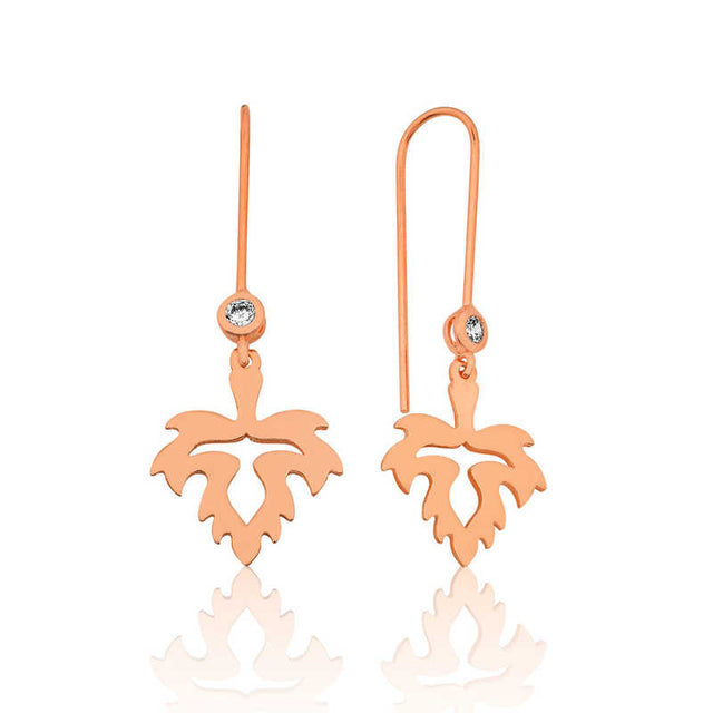 Rose Gold Plated Leaf Dangle Earrings - Nature-Inspired Zirconia