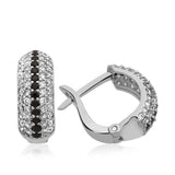 Sterling Silver Black & White Zirconia Pavé Huggie Hoop Earrings
