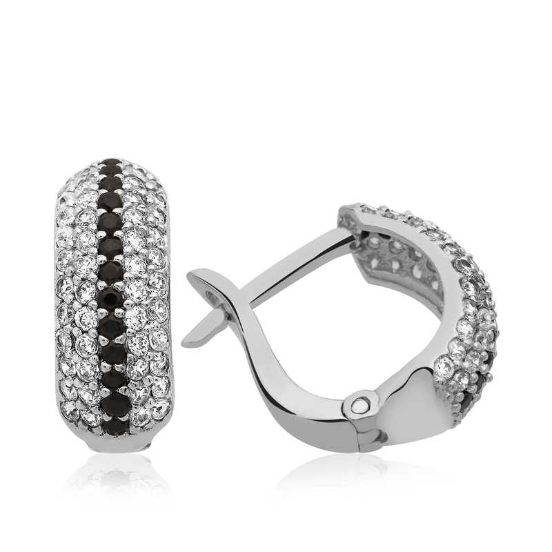 Creolen aus Sterlingsilber mit schwarz-weißen Zirkonia-Pavé-Steinen
