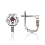 Sterling Silver - Dainty Flower Fuchsia Gemstone & CZ Earrings