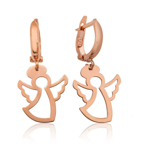Dangle Earrings - Rose Gold Plated Sterling Silver Angel Cutout
