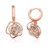 Drop Earrings - Rose Gold Tone Crystal Rose Floral Design