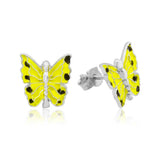 Sterling Silver Yellow Enamel Butterfly Stud Earrings - Dainty & Vibrant