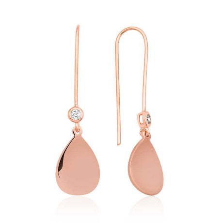 Drop Earrings - Rose Gold Plated Sterling Silver Teardrop CZ Dainty