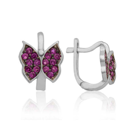 Butterfly Kids Earrings - Sterling Silver with Pink Zirconia