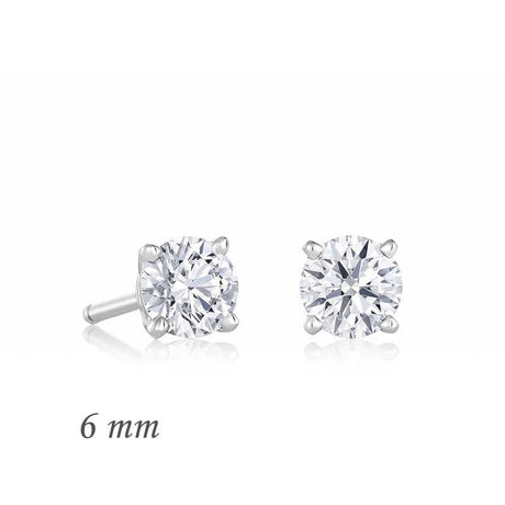 Brilliant Cut Zircon Solitaire Stud Earrings - Silver-Tone