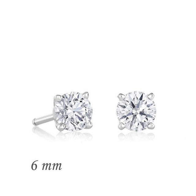 Brilliant Cut Zircon Solitaire Stud Earrings - Silver-Tone