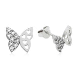 스털링 실버 나비 스터드 귀걸이 - 반짝이는 큐빅 지르코니아 & 하트 디자인