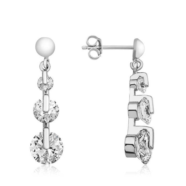 Dangle Earrings - Sterling Silver Tria Cubic Zirconia Drop