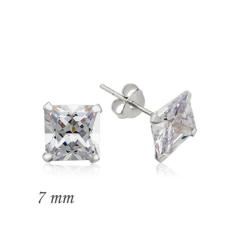 Sterling Silver Stud Earrings - Classic Square Cubic Zirconia