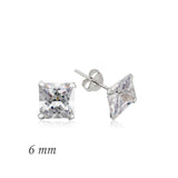 Sterling Silver Solitaire Stud Earrings - Square Cut CZ