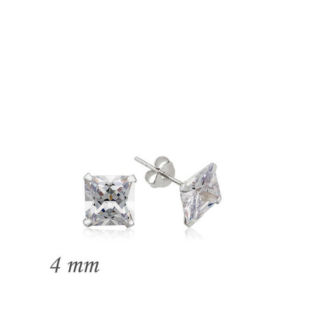 Stud Earrings - Sterling Silver Square Zircon Solitaire