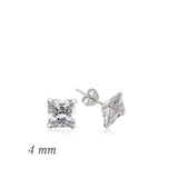 Stud Earrings - Sterling Silver Square Zircon Solitaire