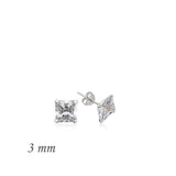Sterling Silver Stud Earrings - Solitaire Square Cubic Zirconia