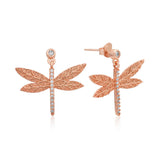 Rose Gold-Tone Dragonfly Drop Earrings - Sparkling Cubic Zirconia