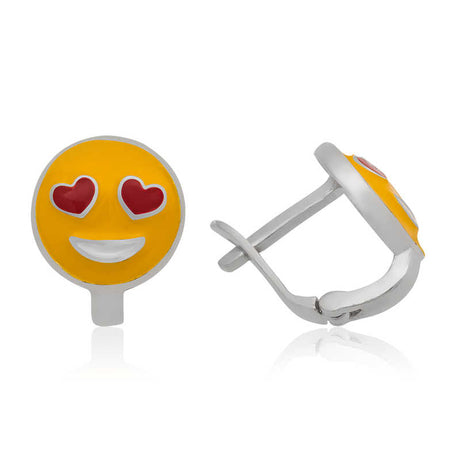 Sterling Silver Kids' Heart-Eye Emoji Hoop Earrings