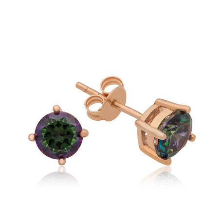 Rose Gold Plated Mystic Topaz Stud Earrings - Iridescent Solitaire