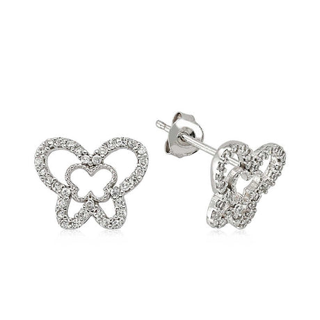 Sterling Silver Stud Earrings - Sparkling Cubic Zirconia Butterfly Design