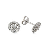 Stud Earrings - Sparkling Silver-Tone Halo Cluster Design