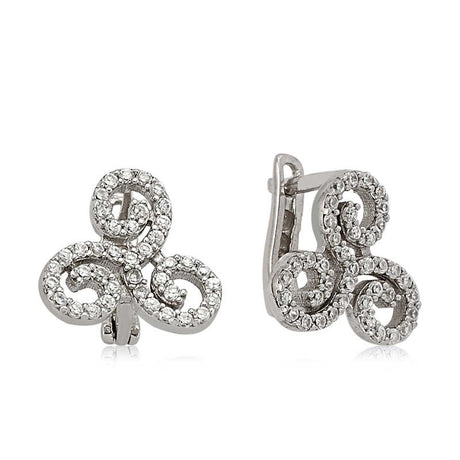 Earrings - Sterling Silver White Cubic Zirconia Swirl Design