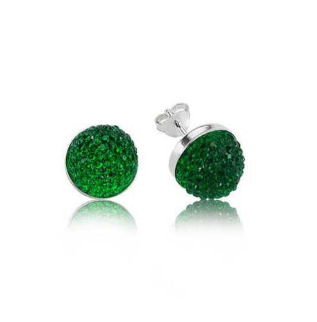 Sterling Silver Stud Earrings - Shimmering Green Crystal Ball