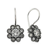 Sterling Silver Drop Earrings - Floral Cluster Cubic Zirconia