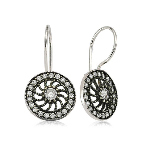 Sterling Silver Zirconia Pave Swirl Drop Earrings