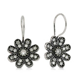 Sterling Silver Floral Dangle Earrings with Sparkling CZ