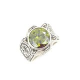 925 Sterling Silver Peridot Men's Ring - Hand-Engraved Design
