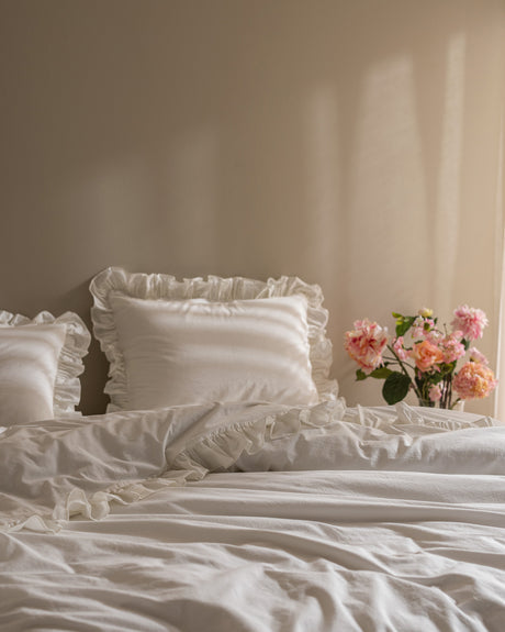 100% Cotton King Size Duvet Cover Set - Ruffled & Plain Washed