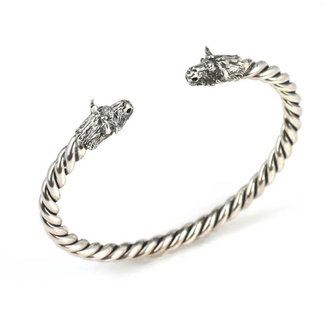 925 Sterling Silver Men's Bracelet - Bull Head Twisted Design